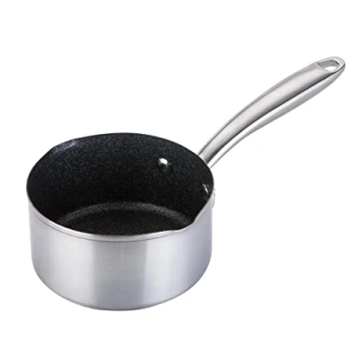Immagine di PRESTIGE Padella per latte antiaderente antigraffio con beccuccio versare, 14 cm, in acciaio inox, resistente ai graffi, adatta a tutti i piani cottura, forno e lavastoviglie, pentole durevoli