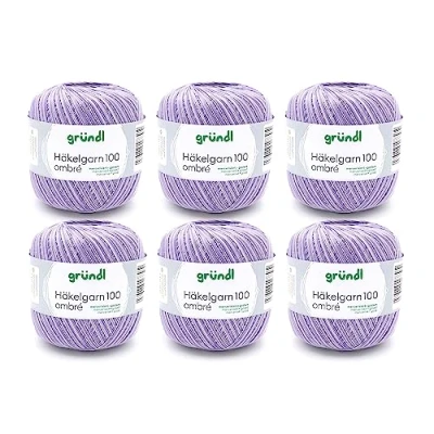 Immagine di Gründl Häkgelgarn, Vorteilspack 6 Knäuel à Ombre, Confezione da gomitoli 100 g di Filato per Uncinetto, Cotone, Lavanda, 30 x 21 11 cm, 31 32 7.5 566 unità