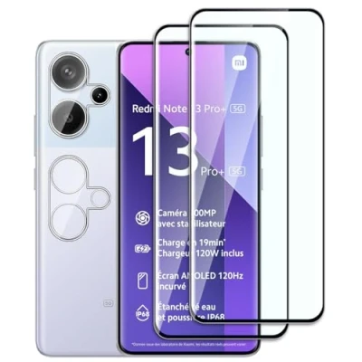 Immagine di Dlxiks 2+2 Pezzi Vetro Temperato per Xiaomi Redmi Note 13 Pro Plus/Pro+,Installazione Facile,9H Durezza,Pellicola Prottetiva Anti Graffio,HD Trasparente Protettivo