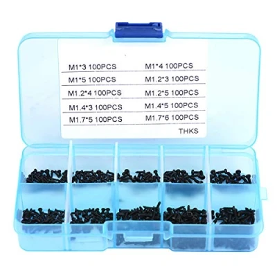 Immagine di 1000pcs Piccole viti nere a croce autofilettanti bulloni assortimento kit M1 M1.2 M1.4 M1.7 con una scatola di plastica