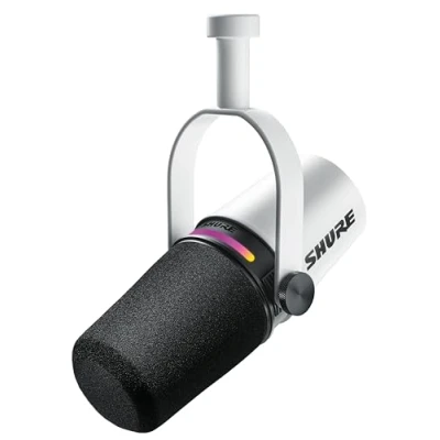 Immagine di Shure MV7+ Microfono per Podcast Audio avanzato, pannello a sfioramento LED, uscite USB C e XLR, modalità livello automatico, filtro pop digitale, effetti di riverbero, podcasting, streaming Bianco
