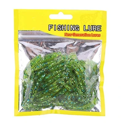 Immagine di 50 esche da pesca morbide 5 cm, in plastica, con coda a T, forma di verme, accessorio per attrezzatura pesca, 9 colori (ciano), plastica morbida, code