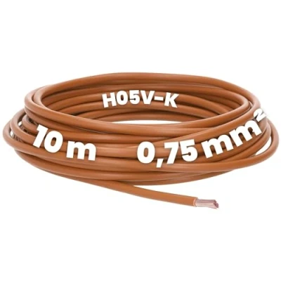 Immagine di Kalitec 10 metri H05V K 0,75 mm² marrone cavo di cablaggio I collegamento singolo in PVC filo mm2 a commutazione ignifugo