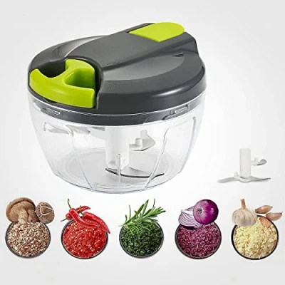 Immagine di tritatutto manuale multiuso con 3 lame in acciaio inox cordino da 520 ml per tagliare verdure, frutta, cipolle, aglio, noci, pomodori, omogeneizzati carne (grigio)