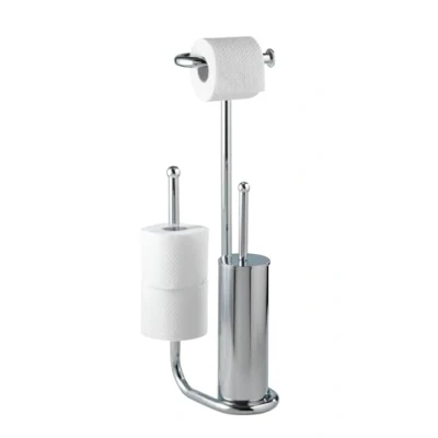 Immagine di WENKO set per WC con scopino Universalo cromo e portarotolo di riserva, accessori bagno completo, da toilette