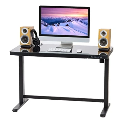 Immagine di Iris Ohyama, Scrivania elettrica regolabile in altezza con vassoio e cassetto, porte USB, piedini anticollisione, ufficio, casa Electric Height Ajustable HADGTB Nero