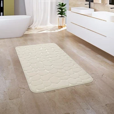 Immagine di Paco Home Tappeto Bagno Tappetino Da Doccia Morbido Memory Foam Effetto 3D Lavabile, Dimensione:65x120 cm, Colore:Crema 5