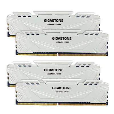 Immagine di 【DDR4 RAM】GIGASTONE Game PRO 64GB Kit(4x16GB) DDR4 3200MHz PC4 25600 CL 16 18 40 XMP 2.0 AMD Ryzen 1.35V UDIMM 288pin Unbuffered Non ECC Ideale PC Desktop alta prestazione Memoria Bianco