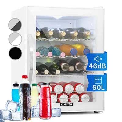 Immagine di KLARSTEIN Mini Frigo Bar da Camera per Birra, Portatile, Piccolo Ufficio, con Porta in Vetro, Ripiani Rimovibili, 0 13C, 60L