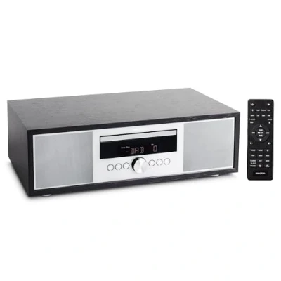 Immagine di MEDION P64145 Sistema Audio all in One (Dab+, CD, MP3, Radio PLL FM, USB, Compatto, Design Elegante, Funzione Sveglia, Sleep Timer) Nero Argento