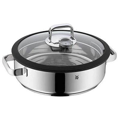 Immagine di WMF Vitalis Streamer rotondo Ø 28 cm circa 5L coperchio in vetro con bordo silicone e termometro Aroma garblech Cromargan® Acciaio inossidabile lucidato induktionsgeeignet lavabile lavastoviglie
