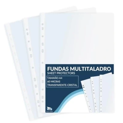 Immagine di RAYLU PAPER Buste Perforate Trasparenti A4, 100 Pezzi, per Documenti, Sacchetti in Plastica con Foratura Universale e Apertura Superiore (Trasparente, A4 60 micron)
