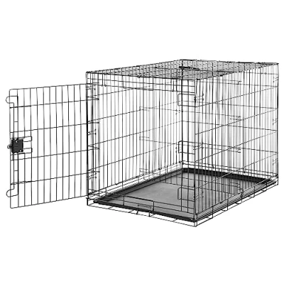Immagine di Amazon Basics Gabbia per cani in metallo, Pieghevole, Rimovibile, con vassoio di base e sportello singolo, Nero, 106.7 x 71.1 76.2 cm