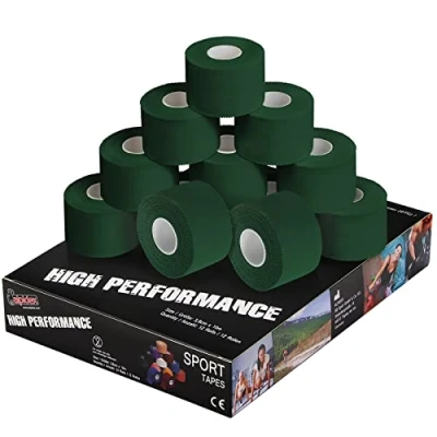 Immagine di ALPIDEX 12 x Sport Tape 3,8 cm 10 Nastro Adesivo Molti Colori 100% Cotone Non Elastico, Colore:Verde