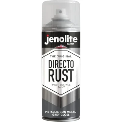 Immagine di JENOLITE Directorust Vernice spray lucida metallizzata GRIGIO CANNA DI FUCILE multisuperficie Primer, fondo e finitura all in one 400 ml