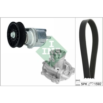 Immagine di INA 529 0161 31 pompa acqua + Kit cinghia Poly V con Controllare corsa libera generatore ed ev. sostituire