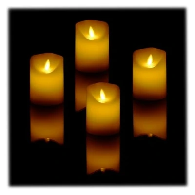 Immagine di Relaxdays Set di 4 Candele a LED, da Ceri con Funzione Timer e Fiamma Oscillante Finta, Lumini HxD 10x7,5 cm, Bianco Crema