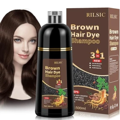 Immagine di 500 ml di colore per capelli marrone, shampoo naturali e marroni, 3 in 1, contro i grigi, tintura capelli, istantaneo uomini donne