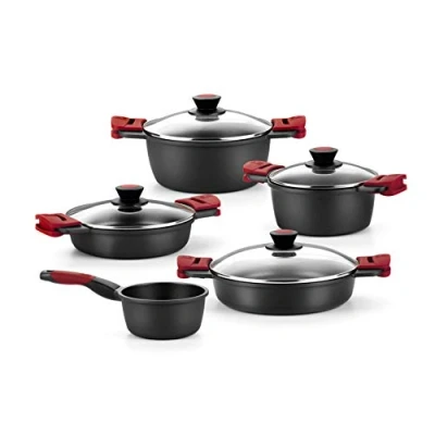 Immagine di BRA Premiere Batteria Ghisa Antiaderente Adatta per Qualsiasi Tipo di Cucine anche Induzione, Alluminio Fuso, 5 pezzi [Esclusiva Amazon]