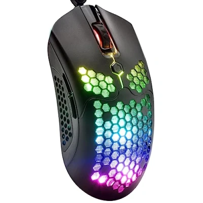 Immagine di mouse da gioco leggero cablato 65G, 26 USB retroilluminati RGB e driver programmabile a 7 pulsanti, PAW3325 12000 DPI, con modello ultraleggero nido d&#039;ape Shell O per PC, Xbox, PS4