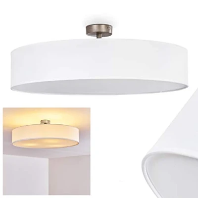 Immagine di hofstein lampada da soffitto Foggia, rotonda con paralume in tessuto bianco, Ø 60 cm, 3 x attacco E27, design retrò, senza lampadina/e
