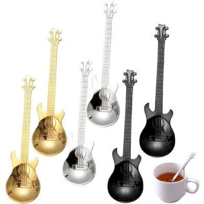 Immagine di 6 Pezzi Cucchiaini da Caffe Chitarra，Mini caffè，per tè, caffè, Dessert, Gelato, Miscelazione.