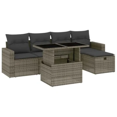 Immagine di vidaXL Set Divano da Giardino 6 pz con Cuscini Grigio in Polyrattan