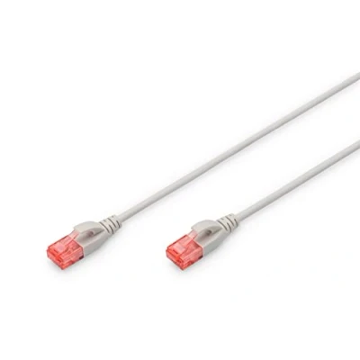 Immagine di DIGITUS Cavo patch Slim Cat 6, 1 m, schermatura UTP, conduttori in rame guaina LSZH di rete Grigio, 6 U UTP