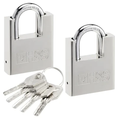 Immagine di H&amp;S Lucchetti Alta Sicurezza Lucchetto Armadietto Palestra Set 2x con 10 Chiavi 60 x 40 mm Antiscasso Palestro Ufficio Serratura Cancello Esterno