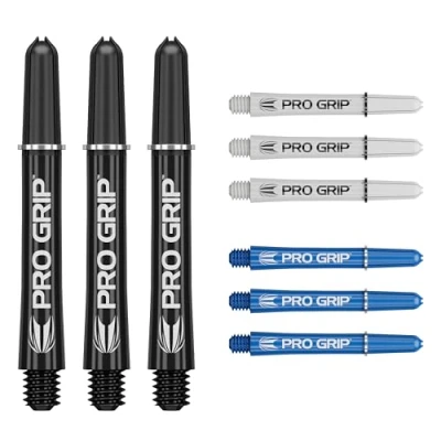 Immagine di Target Darts PRO Grip Shafts Set di 9 3 Colori, Nero/Bianco/Blu Intermedio, 41mm steli per Freccette, Accessori Freccette Professionali, Multipack 2BA con Anelli