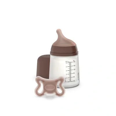Immagine di Suavinex, Biberon Anti Coliche + ciuccio Zero Zero. da 180 ml con tettarella a flusso adattabile (A) e per neonati taglia 2/2 mesi. Adatto ai bambini prematuri, Deep