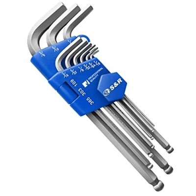 Immagine di S&amp;R Chiavi a Brugola Esagonali Allen. Set di 9 Brugole in pollici 1/16 3/8 con testa sfera…