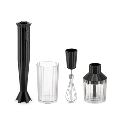 Immagine di Alessi Plissé MDL10S B Frullatore a Immersione di Design con Bicchiere Graduato, Frusta e Tritatutto, in Resina Termoplastica, Spina Europea 500W, Nero
