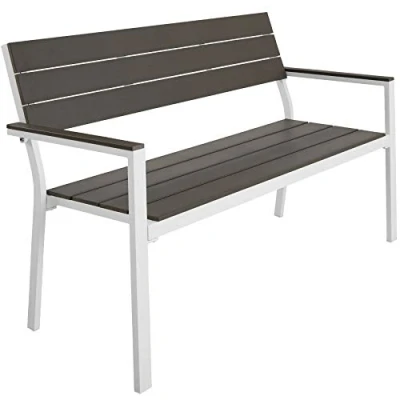 Immagine di TecTake® Panca da Giardino con Telaio in Alluminio, Comoda Panchina Esterno 2 Posti, Schienale, Resistente agli Agenti Atmosferici, 128 x 59 88 cm Grigio Chiaro/Bianco