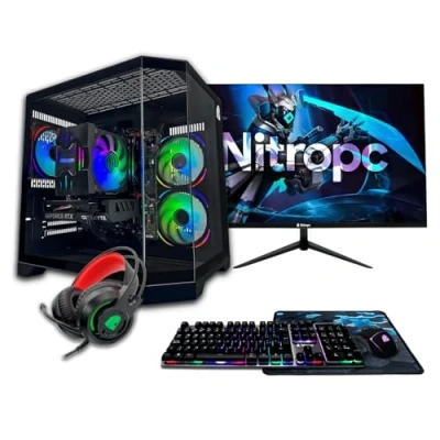 Immagine di NitroPC Pack Gold Computer gaming completo (AMD Ryzen 5 5500 6/12 4.4GHz, RTX 3050 8GB, RAM 16GB, M.2 1TB, Windows 11 Home WiFi, monitor 24&quot;, tastiera, mouse, cuffia) PC fisso