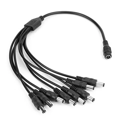 Immagine di cavo splitter DC da 1 femmina a 8 maschi in uscita di alimentazione 5,5 x 2,1 mm adattatore Y per telecamere sicurezza CCTV e strisce LED