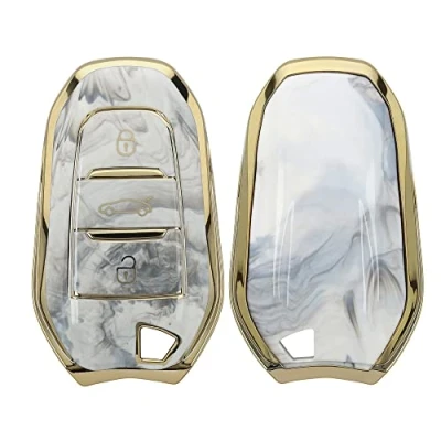 Immagine di kwmobile Cover copri chiave compatibile con Peugeot Citroen 3 tasti Smartkey (Keyless Go) Guscio Protettivo chiavi Auto in Soft TPU Custodia protettiva Marmo oro/bianco/grigio