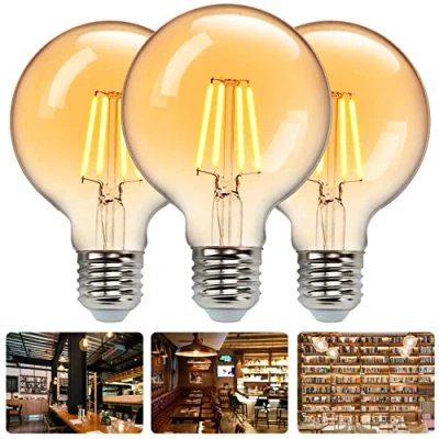 Immagine di Aigostar Edison Lampadine LED E27, Luce Calda 2200K,4W(equivalente a 35W),400LM,Lampadine di Filamento G80,Lampade Decorativa Retrò per Bar Caffè Hotel, 3 Pezzo