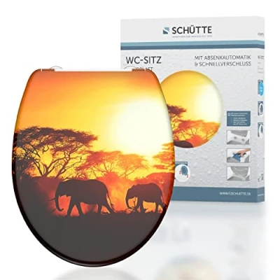 Immagine di Schütte 82360 Sedile WC in Duroplast Africa con abbassamento Automatico e Chiusura Rapida, Motivo