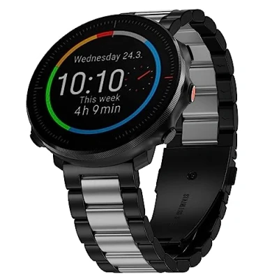 Immagine di Hiseus Cinturino Compatibile con Polar Vantage M/Vantage M2, di Ricambio in Metallo Acciaio Inossidabile Grit X/Grit X Pro/Grit Pro Titan (Nero/Argento)