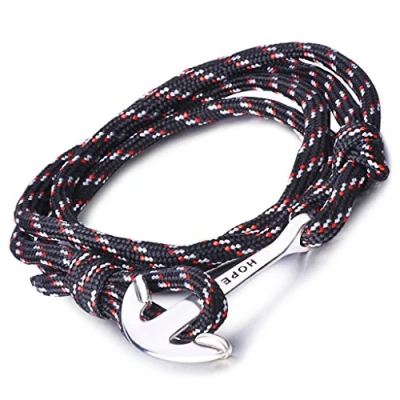 Immagine di Unendlich U Hope, braccialetto intrecciato in corda di nylon, multistrato, con ciondolo a forma ancora, confezione da 1 o 5 e base metal, colore: Nero , cod. B2352 black