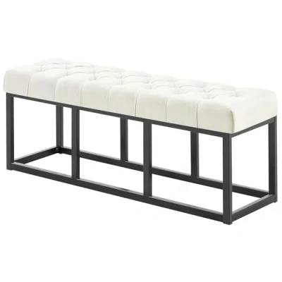Immagine di CLP Panca Design Chesterfield Amun in Stoffa E Metallo Nero Opaco I Panchina Ingresso Capitonné Corridoio Casa O Ufficio, Colore:Crema, Dimensione:120 cm
