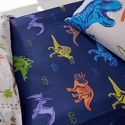 Immagine di Catherine Lansfield Prehistoric Dinosaurs Lenzuolo con angoli per letto matrimoniale, colore: Blu