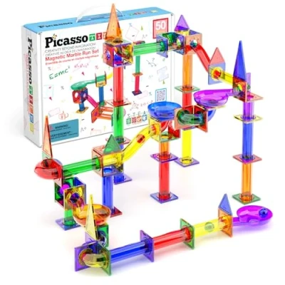 Immagine di PicassoTiles Marmo Esegui 50 Pezzi Set Gioco Giocattolo Pista da Corsa con Piastrelle magnetiche Costruzione e apprendimento STEM, di magneti educativi età 3 8+ Anni