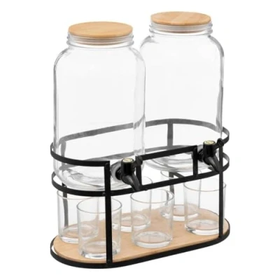 Immagine di Avilia Dispenser con rubinetto, Fontana di Vetro Per Bevande capacità 6,6L Supporto in Metallo e 6 Bicchieri