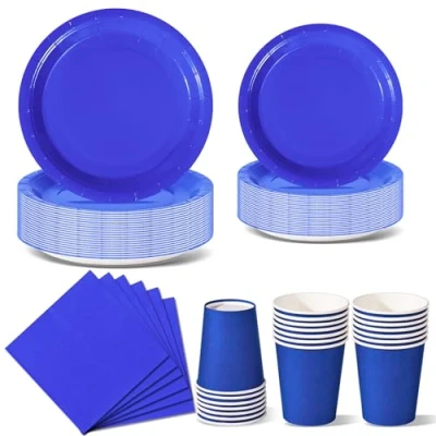 Immagine di Nkaiso Stoviglie per Feste 96 Pezzi Blu Gioiello Festa della Addobbi Ragazza di Compleanno dei Dambini Articoli Set Include Piatto Usa e Getta Carta Party Tazze Tovaglioli 24 Ospiti