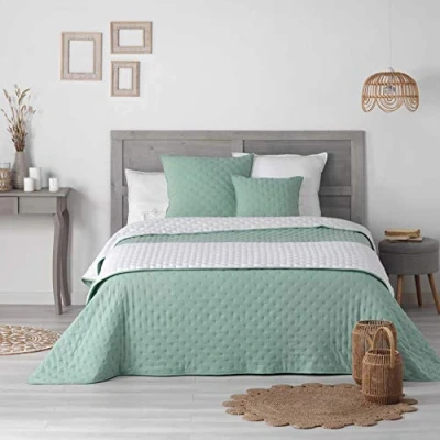Immagine di Douceur d&#039;Intérieur, Runner Trapuntato 80 X 180 cm Microfibra Bicolore Mellow Chic Menta/Bianco, 100% Poliestere
