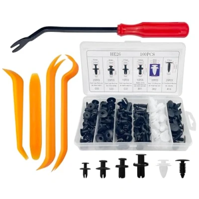 Immagine di Baxcdyswe 105 Pezzi Rivetti In Plastica per Auto, 5 Diverse Universal, Clips Clip di Fissaggio Auto e 4 Cunei Rivestimenti 1 Attrezzo Rimozione Delle
