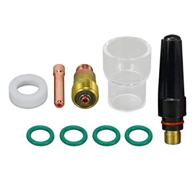 Immagine di RIVERWELD Corpo Pinza per lente gas tozzo 17GL332 da 2,4 mm 10N24S e tazza di vetro n. 12 Kit DB SR WP 17 18 26 Accessori saldatura con torcia TIG 9 pezzi