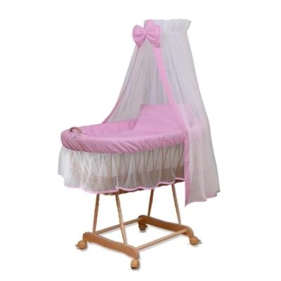 Immagine di WALDIN Culla con cappotta,Culla ruote XXL,IN 8 VARIANTI,telaio/ruote naturali non trattati,colore tessile rosa